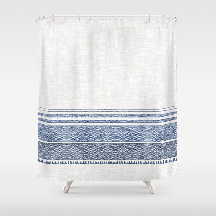 FRENCH LINEN CHAMBRAY TASSEL Shower Curtain Gallery Image 1