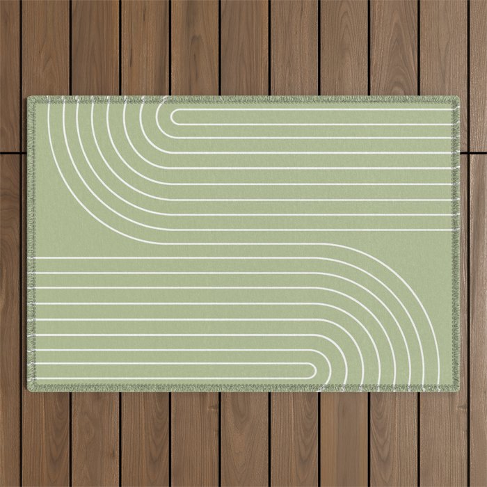 Minimal Line Curvature XXII Pastel Green Mid Century Modern Arch Abstract Outdoor Rug Gallery Image 1