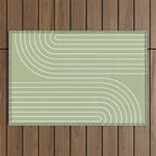 Minimal Line Curvature XXII Pastel Green Mid Century Modern Arch Abstract Outdoor Rug Gallery Image 1