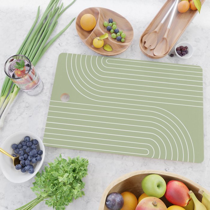 Minimal Line Curvature XXII Pastel Green Mid Century Modern Arch Abstract Cutting Board Gallery Image 2