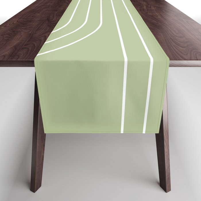Minimal Line Curvature XXII Pastel Green Mid Century Modern Arch Abstract Table Runner Gallery Image 1