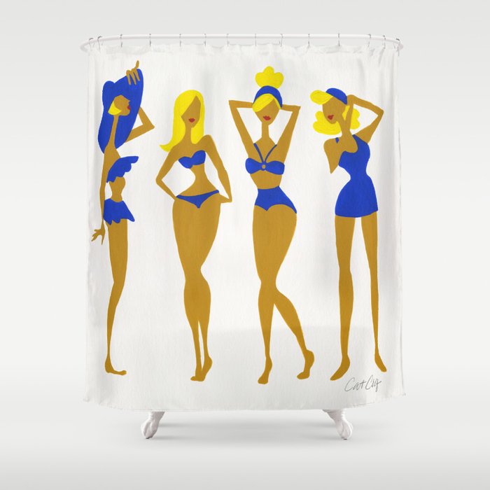 Beach Bombshells - Blondes in Blue Shower Curtain Gallery Image 1