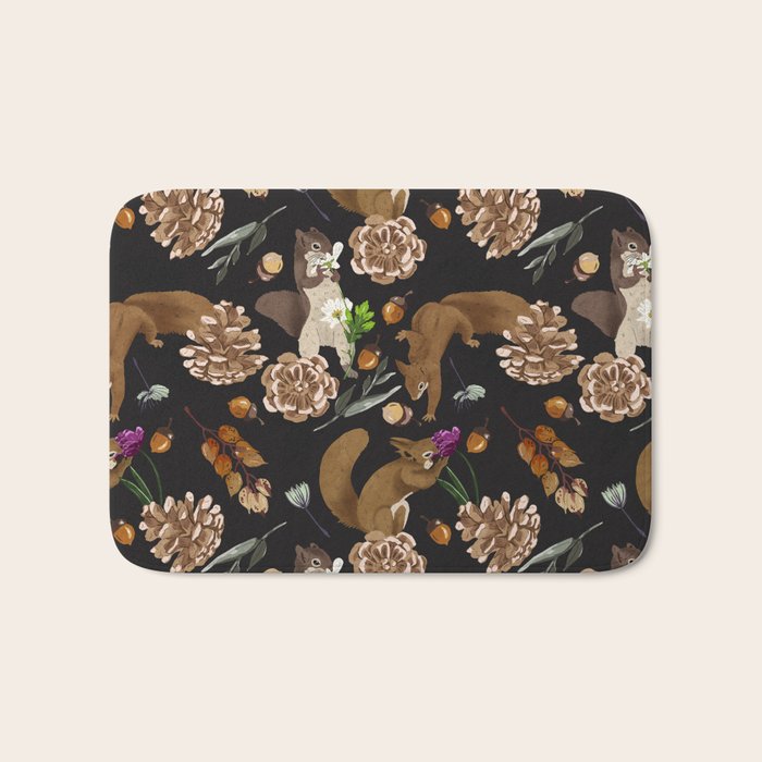 Squirrel flowering dark meadow Bath Mat Gallery Image 1
