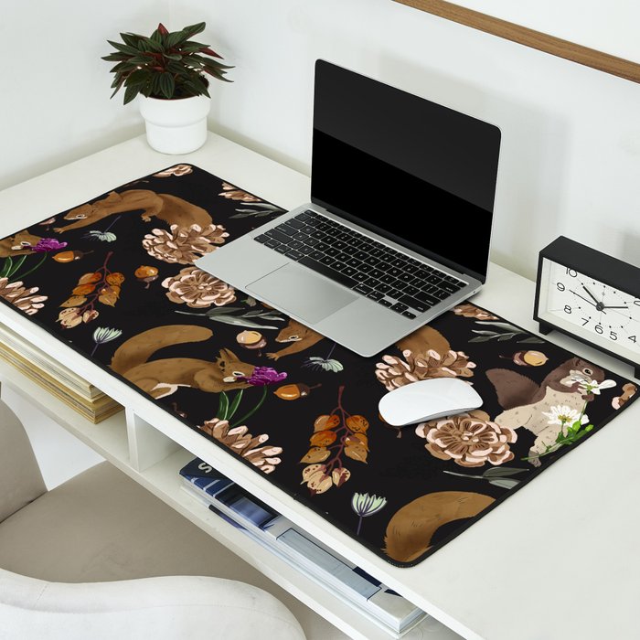 Squirrel flowering dark meadow Desk Mat Gallery Image 2