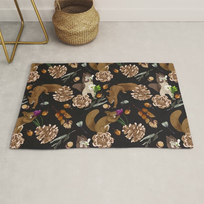 Squirrel flowering dark meadow Rug Gallery Image 1