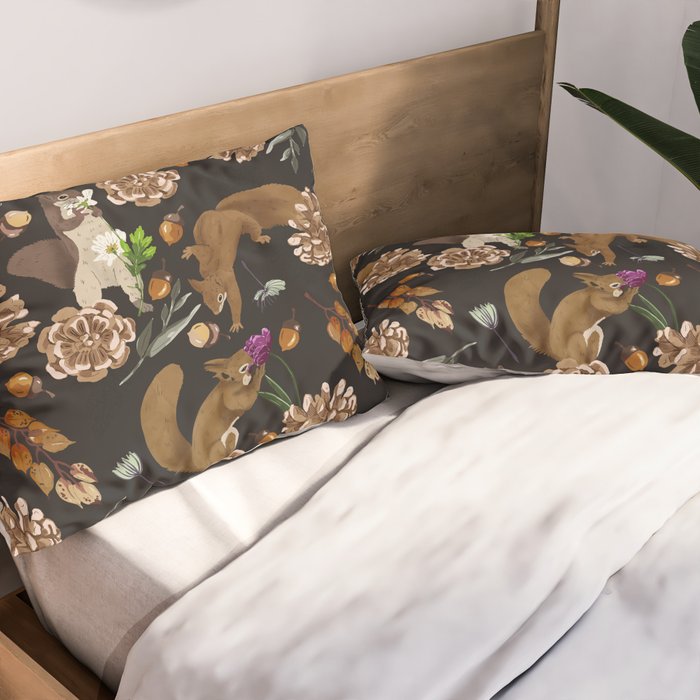 Squirrel flowering dark meadow Pillow Sham Gallery Image 2