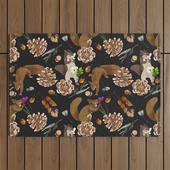 Squirrel flowering dark meadow Outdoor Rug Gallery Image 1