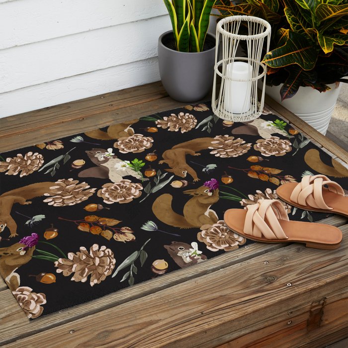 Squirrel flowering dark meadow Outdoor Rug Gallery Image 2
