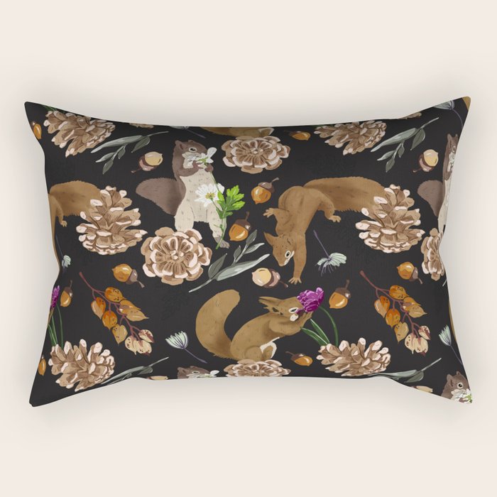 Squirrel flowering dark meadow Rectangular Pillow Gallery Image 2