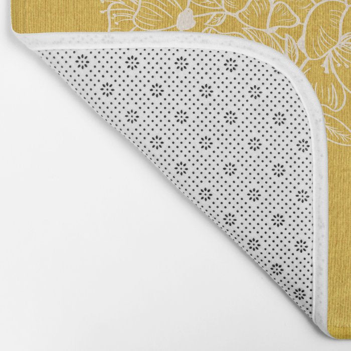 Scandinavian Brushed Gold Floral Ornament | Tropical Line Art Bath Mat Gallery Image 2