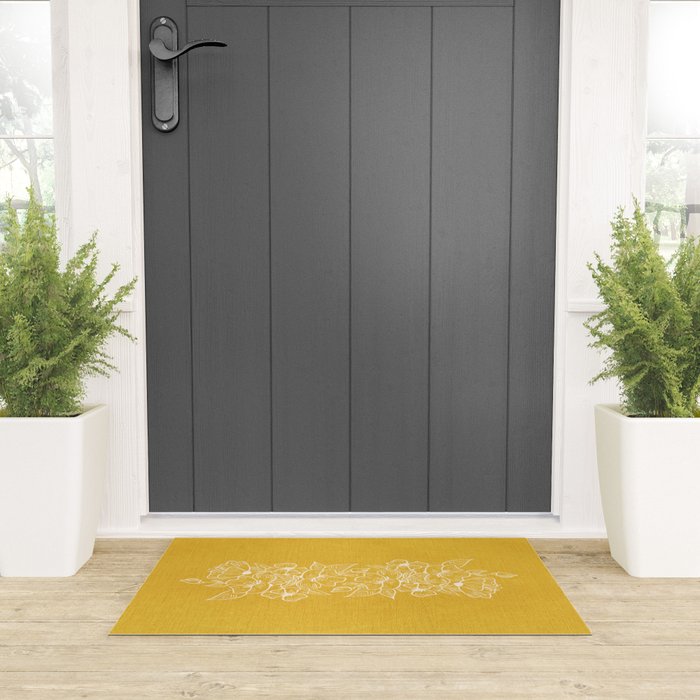 Scandinavian Brushed Gold Floral Ornament | Tropical Line Art Welcome Mat Gallery Image 3