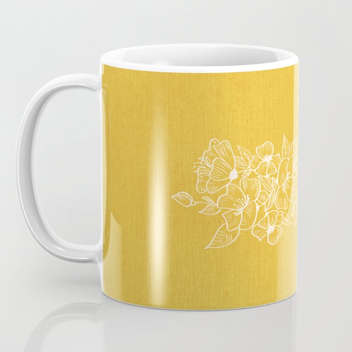 Scandinavian Brushed Gold Floral Ornament | Tropical Line Art Coffee Mug Gallery Image 3