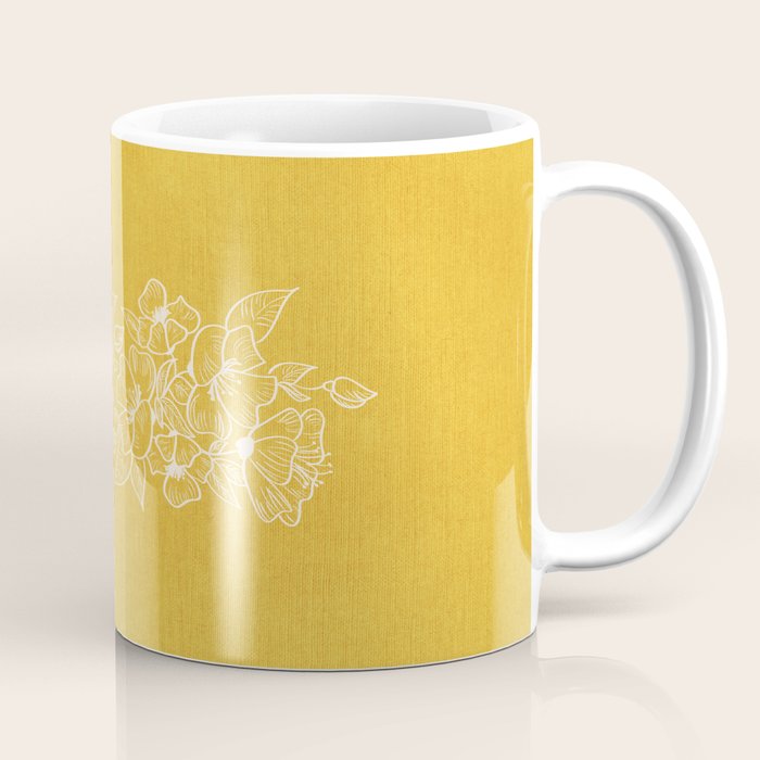 Scandinavian Brushed Gold Floral Ornament | Tropical Line Art Coffee Mug Gallery Image 1