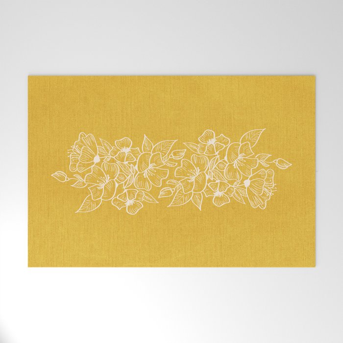 Scandinavian Brushed Gold Floral Ornament | Tropical Line Art Welcome Mat Gallery Image 1