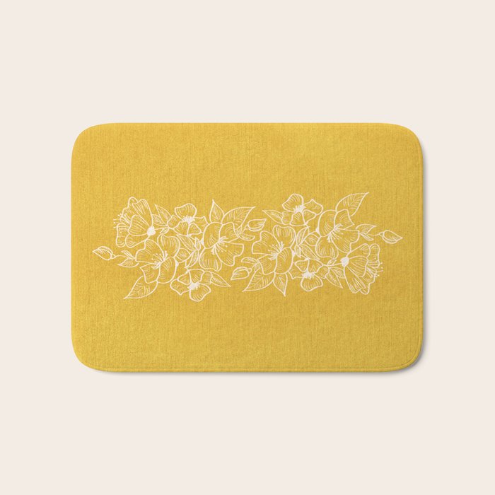 Scandinavian Brushed Gold Floral Ornament | Tropical Line Art Bath Mat Gallery Image 1