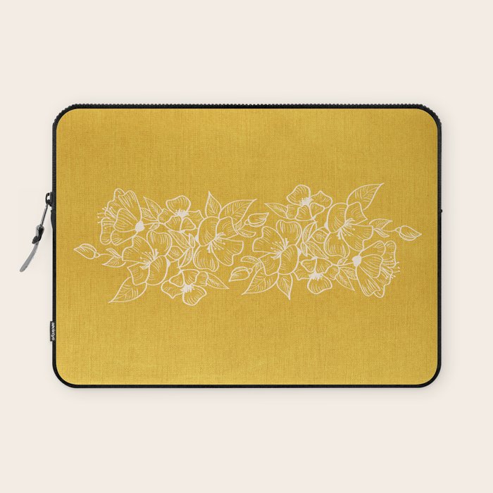 Scandinavian Brushed Gold Floral Ornament | Tropical Line Art Laptop Sleeve Gallery Image 1