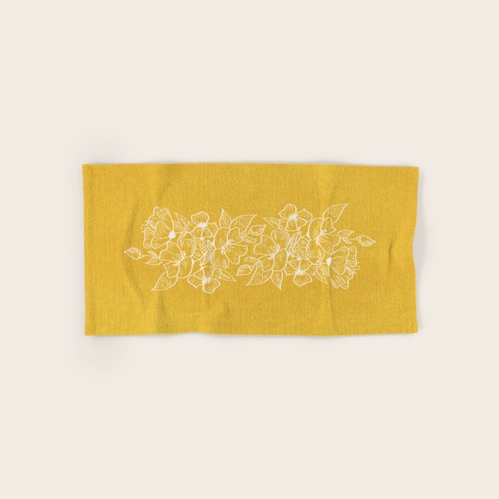 Scandinavian Brushed Gold Floral Ornament | Tropical Line Art Bath Towel Gallery Image 1