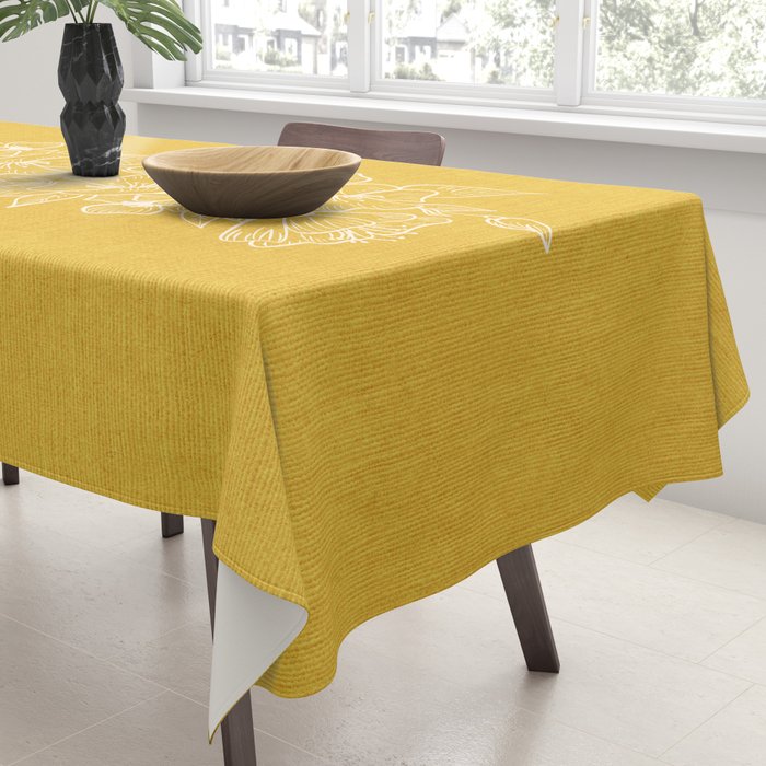 Scandinavian Brushed Gold Floral Ornament | Tropical Line Art Tablecloth Gallery Image 3