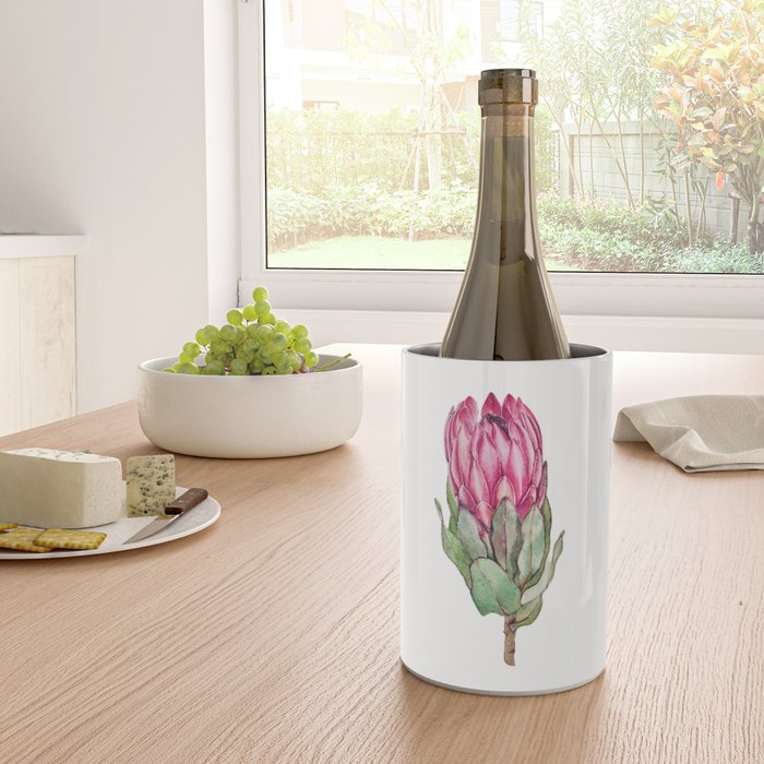 Protea flower painted in watercolor Wine Chiller Gallery Image 4