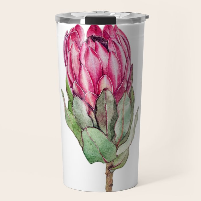 Protea flower painted in watercolor Travel Mug Gallery Image 1