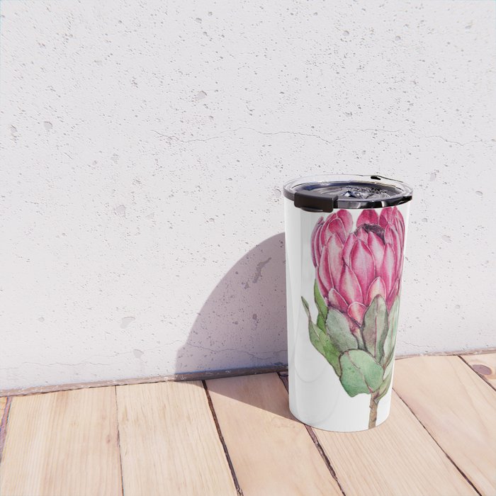Protea flower painted in watercolor Travel Mug Gallery Image 4