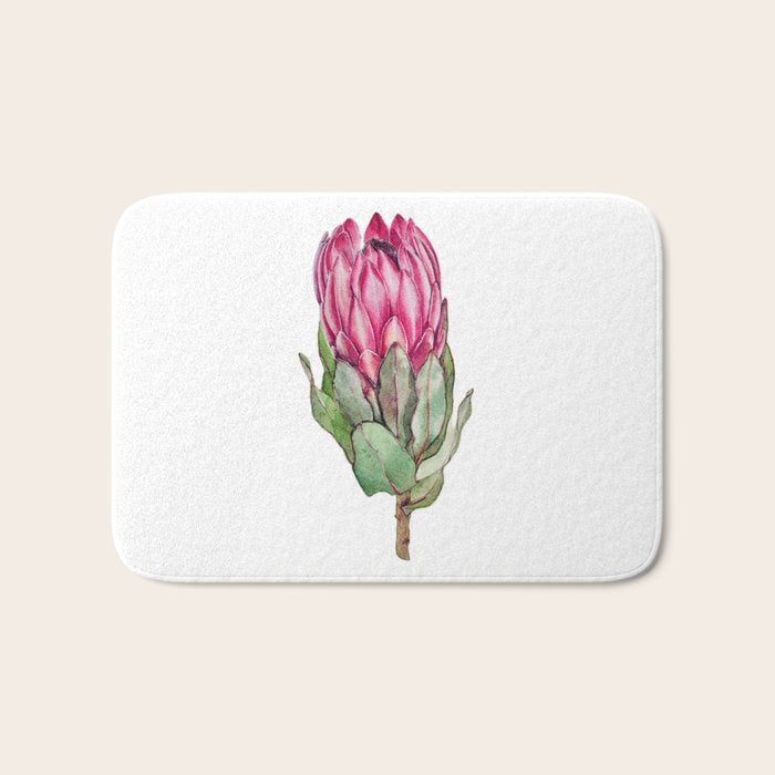 Protea flower painted in watercolor Bath Mat Gallery Image 1