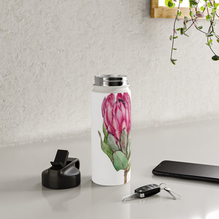 Protea flower painted in watercolor Water Bottle Gallery Image 4
