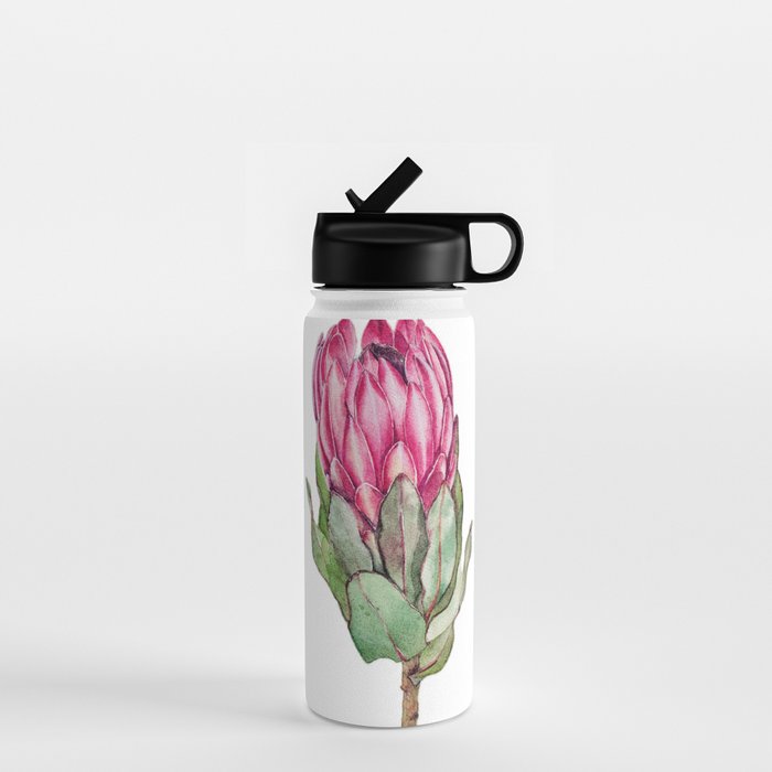 Protea flower painted in watercolor Water Bottle Gallery Image 1