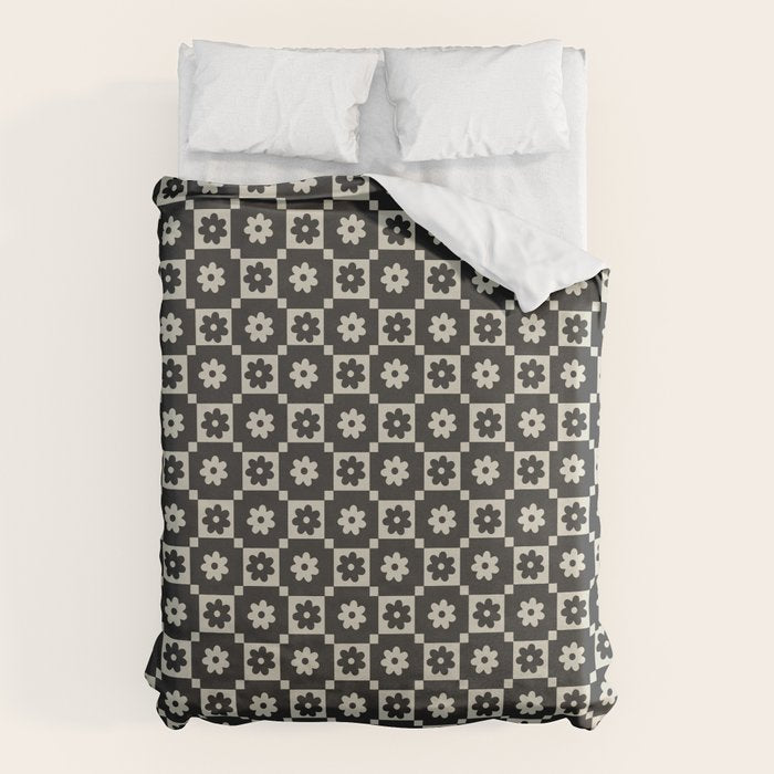 Checkered Daisy - Black ink Duvet Cover Gallery Image 6