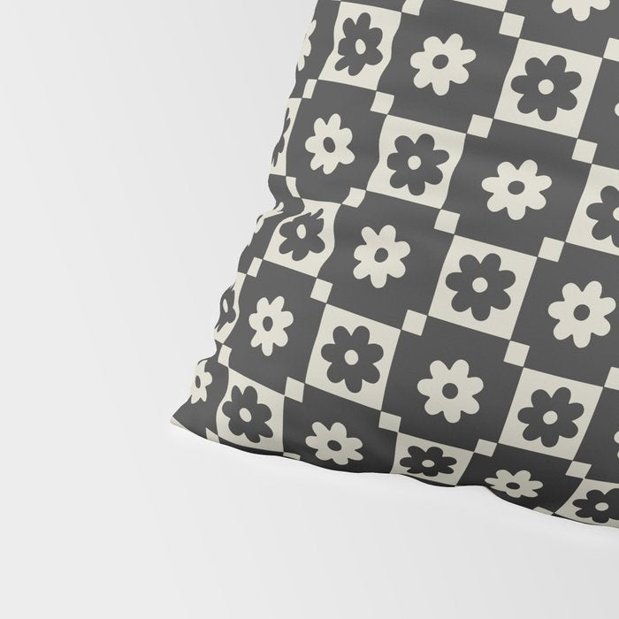 Checkered Daisy - Black ink Pillow Sham Gallery Image 4