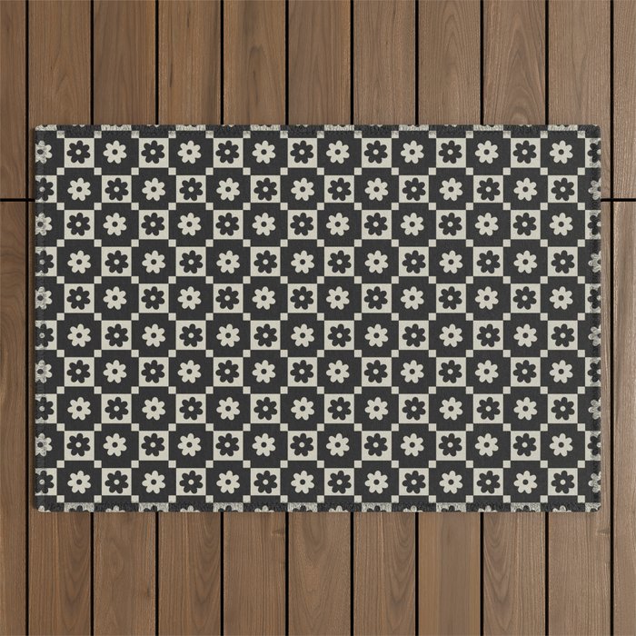 Checkered Daisy - Black ink Outdoor Rug Gallery Image 1