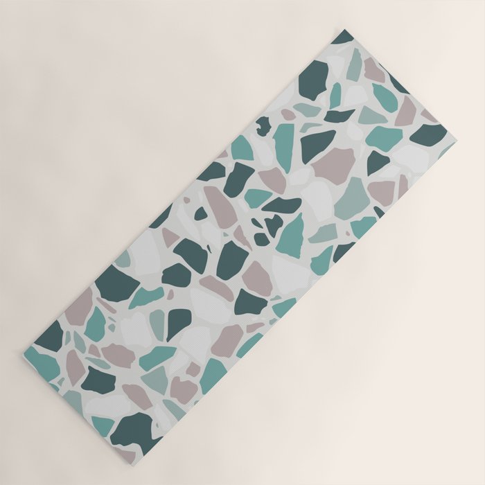 Festive, Terrazzo Mosaic Pattern, Teal, Green, Sage, Dusky Pink Yoga Mat Gallery Image 1