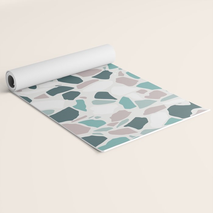 Festive, Terrazzo Mosaic Pattern, Teal, Green, Sage, Dusky Pink Yoga Mat Gallery Image 2