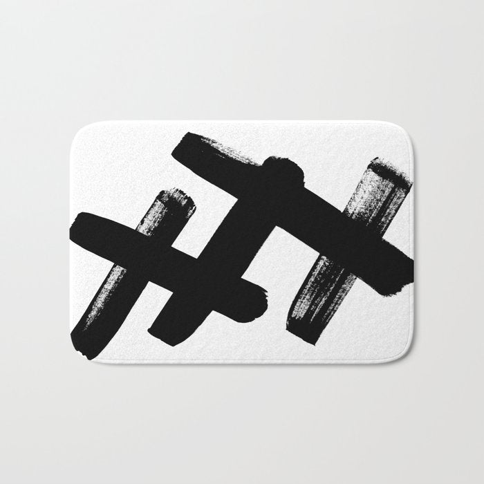 X Black & White Minimalist Abstract Mid century Ink Art Dark Brush Strokes Bath Mat Gallery Image 1