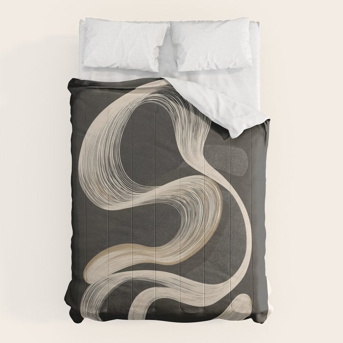Monochrome Flow - Abstract Line Movement Comforter Gallery Image 6