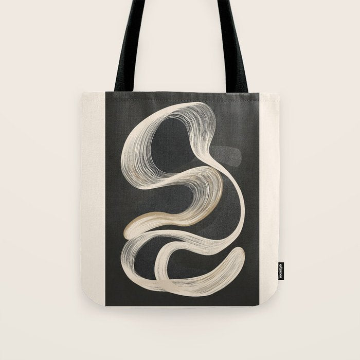 Monochrome Flow - Abstract Line Movement Tote Bag Gallery Image 1