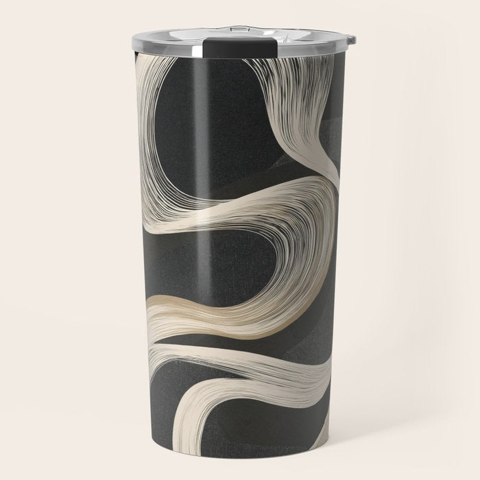 Monochrome Flow - Abstract Line Movement Travel Mug Gallery Image 1