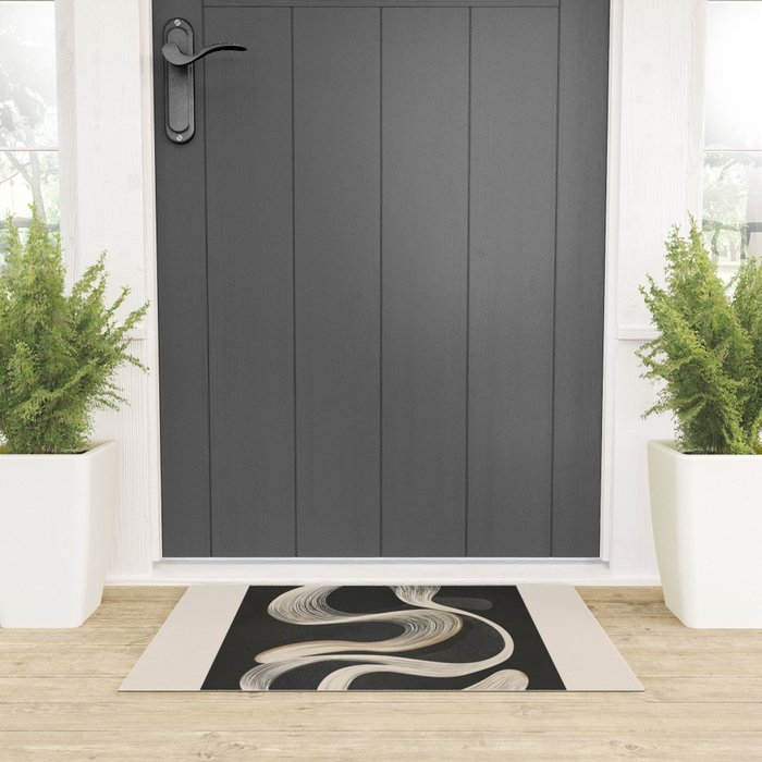 Monochrome Flow - Abstract Line Movement Welcome Mat Gallery Image 3