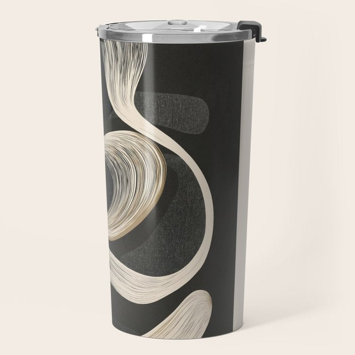 Monochrome Flow - Abstract Line Movement Travel Mug Gallery Image 2