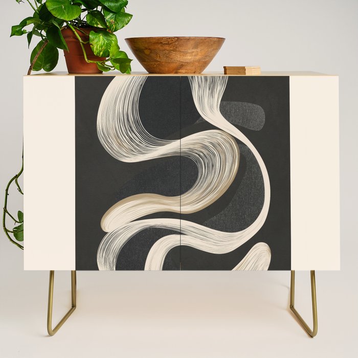 Monochrome Flow - Abstract Line Movement Credenza Gallery Image 1