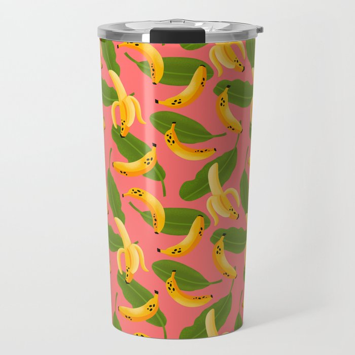 Banana Pattern on Pink Travel Mug Gallery Image 1