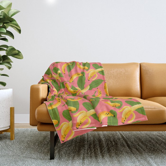 Banana Pattern on Pink Throw Blanket Gallery Image 1