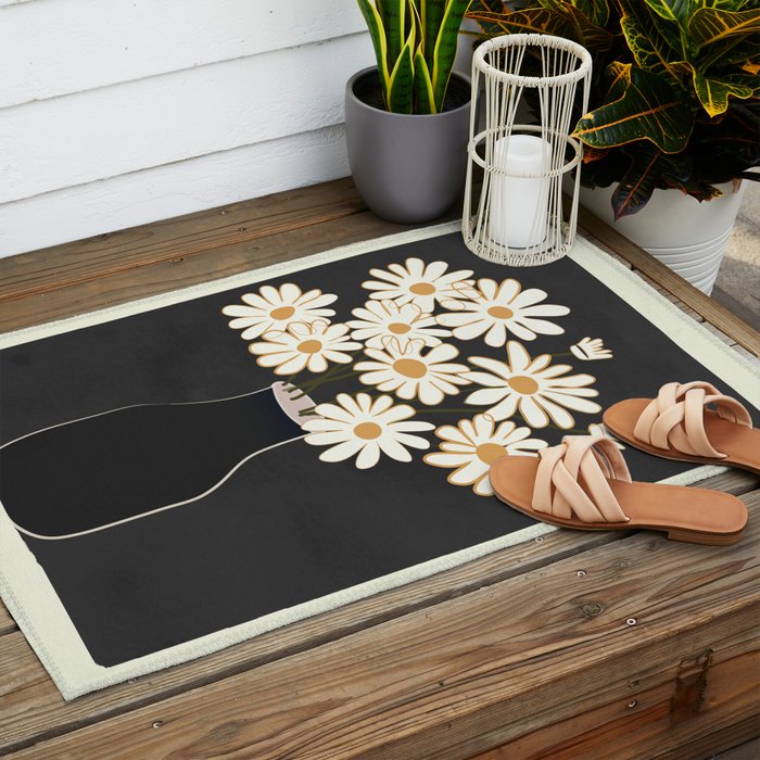 White Daisy Bouquets in Vase 4 Outdoor Rug Gallery Image 2