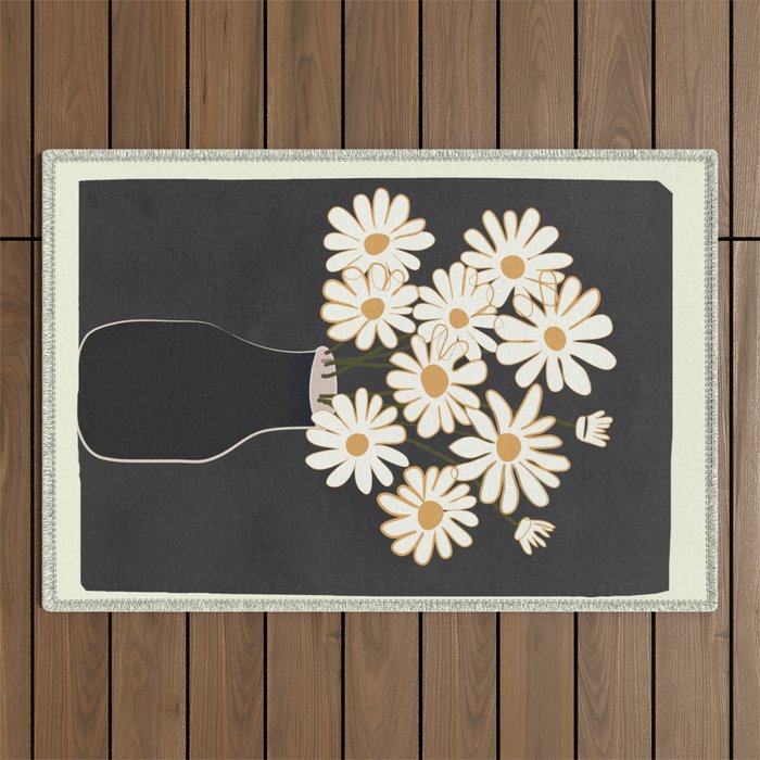 White Daisy Bouquets in Vase 4 Outdoor Rug Gallery Image 1