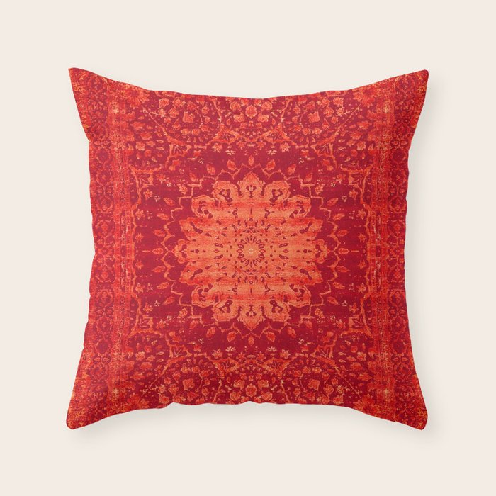Orange Boho Oriental Traditional Antique Moroccan Style Throw Pillow