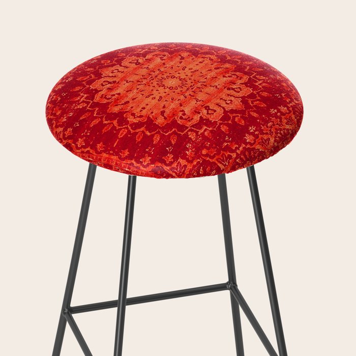 Orange Boho Oriental Traditional Antique Moroccan Style Stool Gallery Image 2