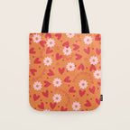Hearts and Flowers on Orange Tote Bag Gallery Image 1