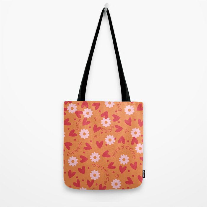 Hearts and Flowers on Orange Tote Bag Gallery Image 2