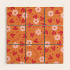 Hearts and Flowers on Orange Wood Wall Art Gallery Image 1
