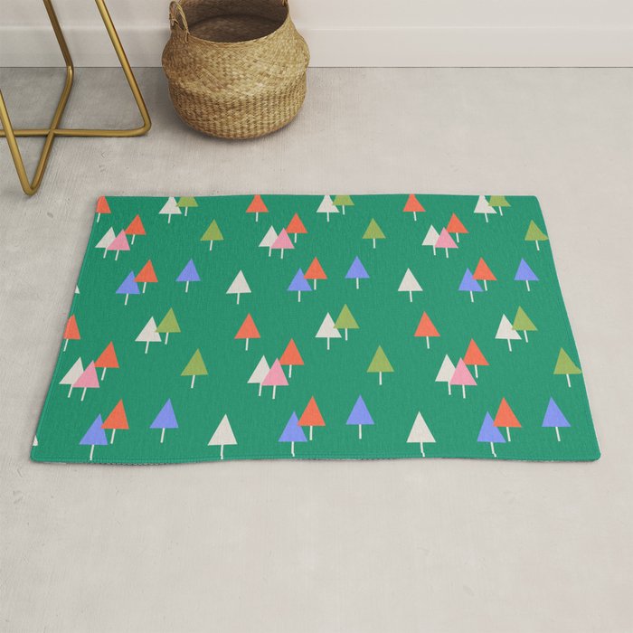 Minimalist Festive Trees on Green - Modern Holiday Pattern Rug Gallery Image 1